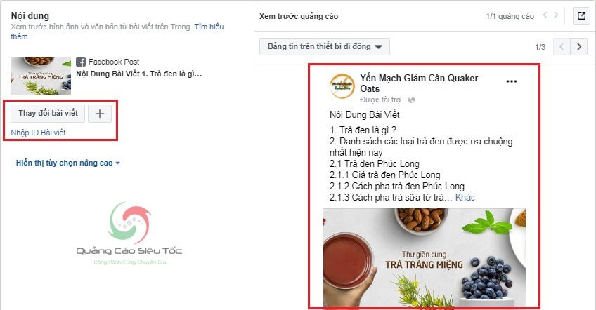 quảng cáo bài viết trên facebook