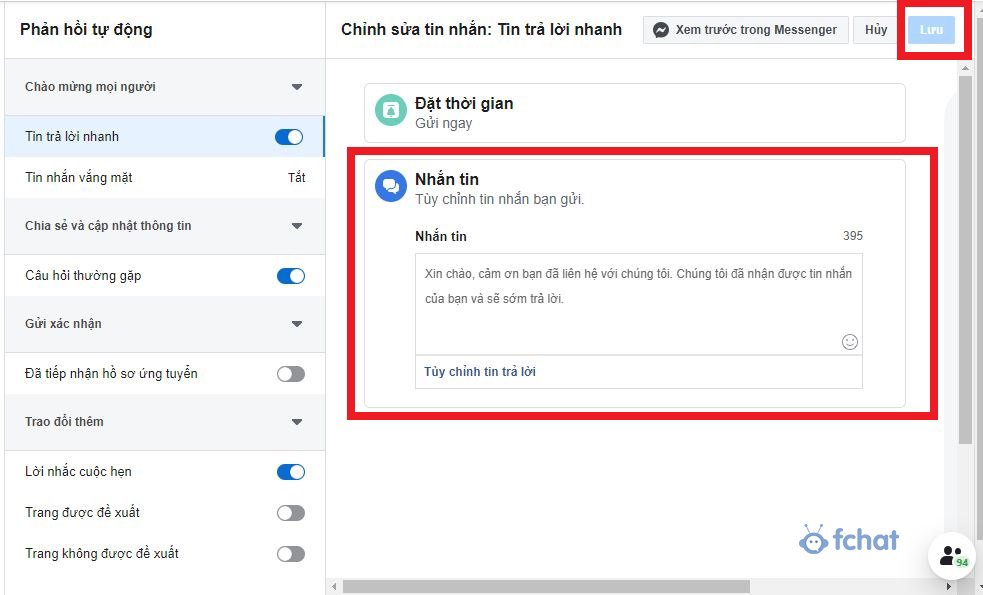 cài đặt trả lời tin nhắn nhanh trên facebook