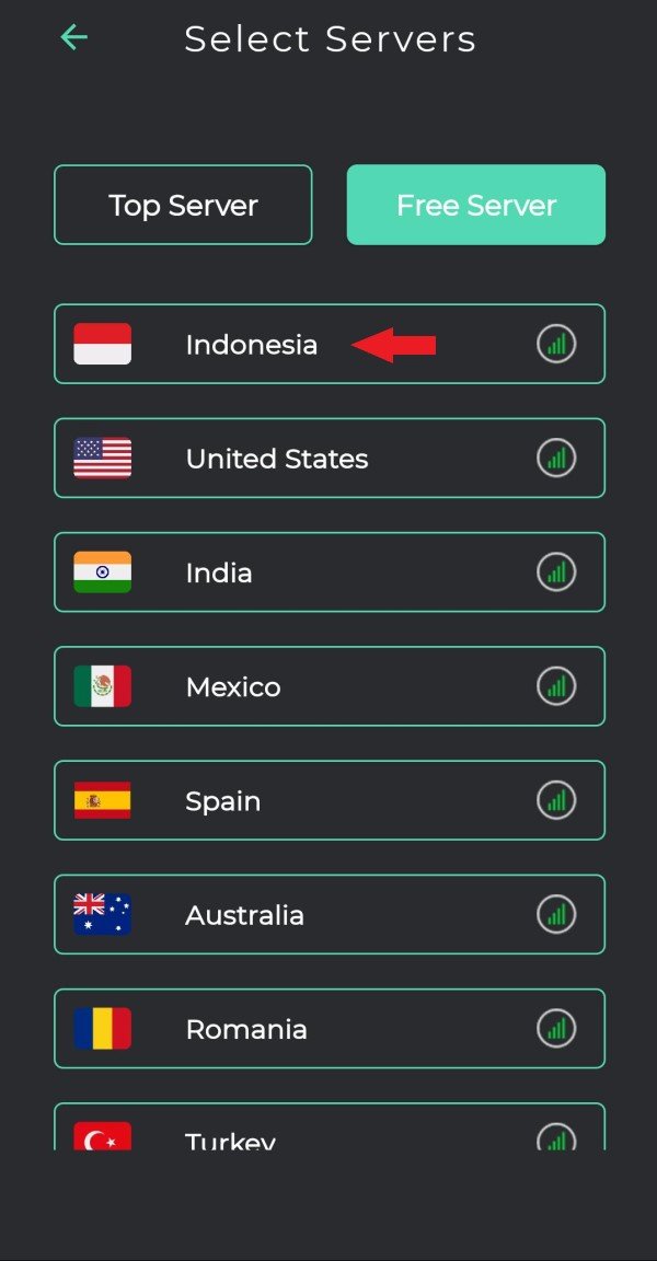 Chọn server Indonesia