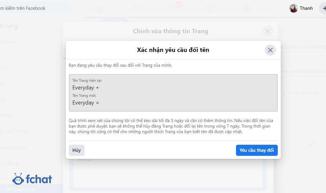 đổi tên fanpage facebook
