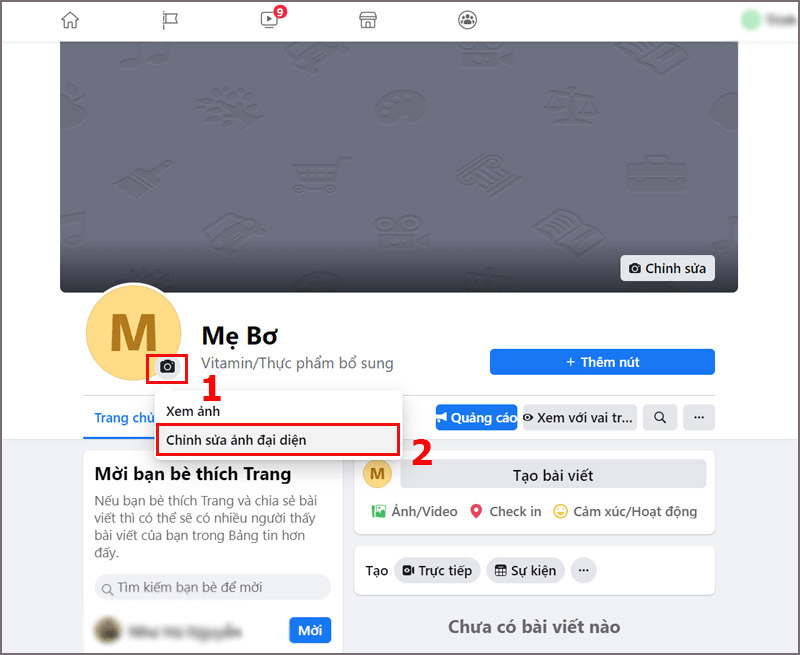 Chọn Chỉnh sửa ảnh đại diện tại biểu tượng máy ảnh