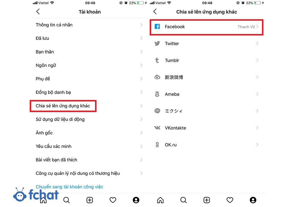 lien ket instagram voi facebook