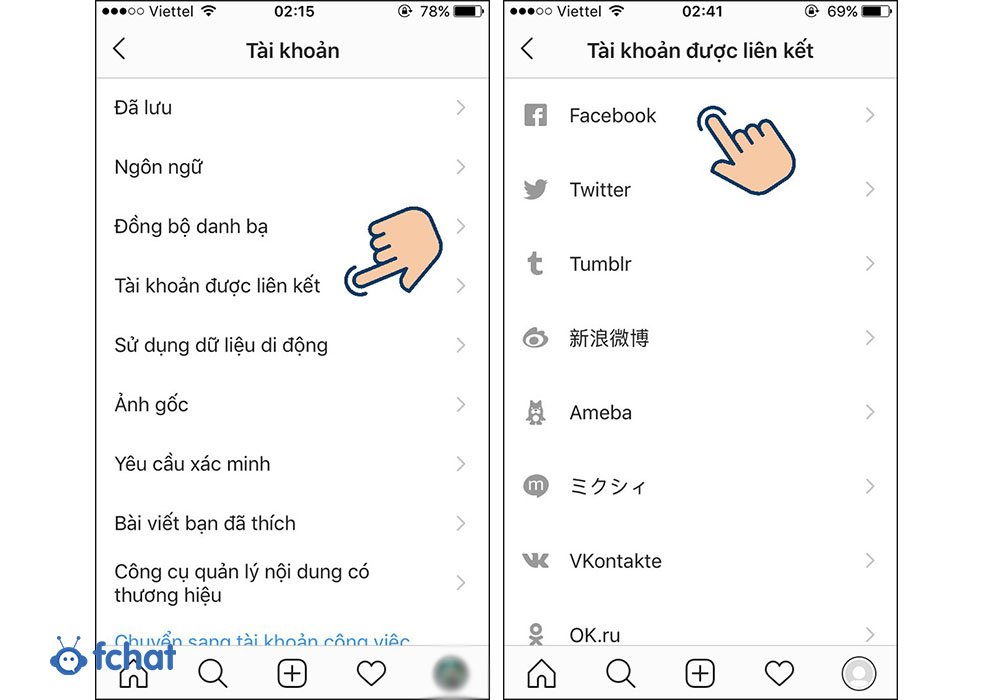 lien ket instagram voi facebook