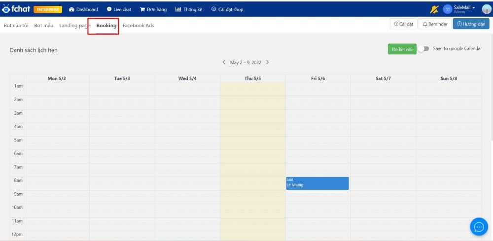 Quản lý lịch đặt hẹn trên fanpage