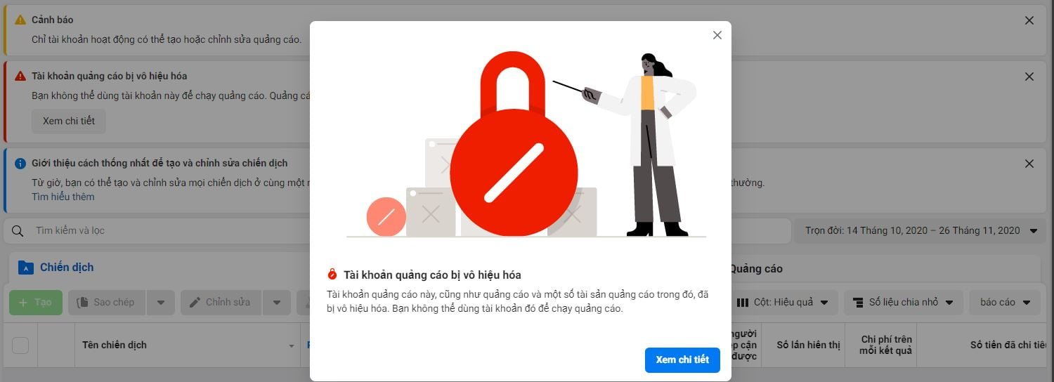 tài khoản quảng cáo facebook bị vô hiệu hoá