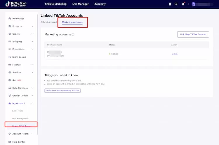 liên kết tài khoản tiktok shop với tài khoản tiktok cá nhân