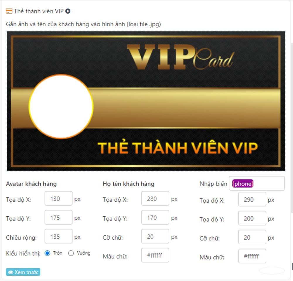 Tính năng tạo thẻ VIP của Fchat